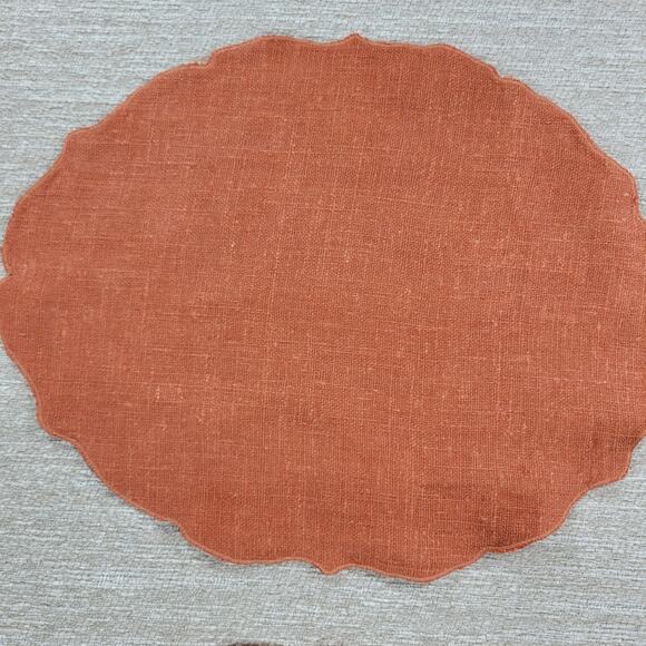 VTG Williams Sonoma Linen Placemats Pumpkin Orange Scalloped Edge Oval Set of 4 - Picture 6 of 13